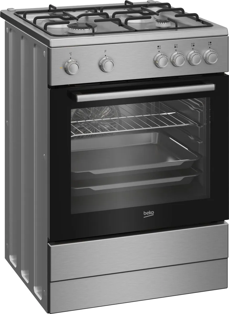 Beko FBM6202XNL AeroPerfect – Vrijstaand Gasfornuis – 60 cm – 4 Gasbranders – Multifunctionele Elektrische Oven – Inox – 66L – Energieklasse A