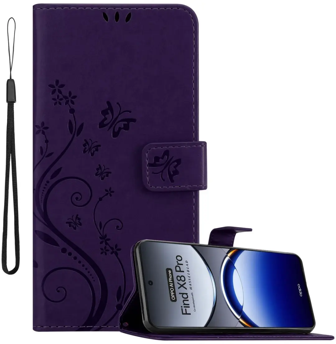 Cadorabo Hoesje geschikt voor Oppo Find X8 Pro in BLOEMEN DONKER PAARS
