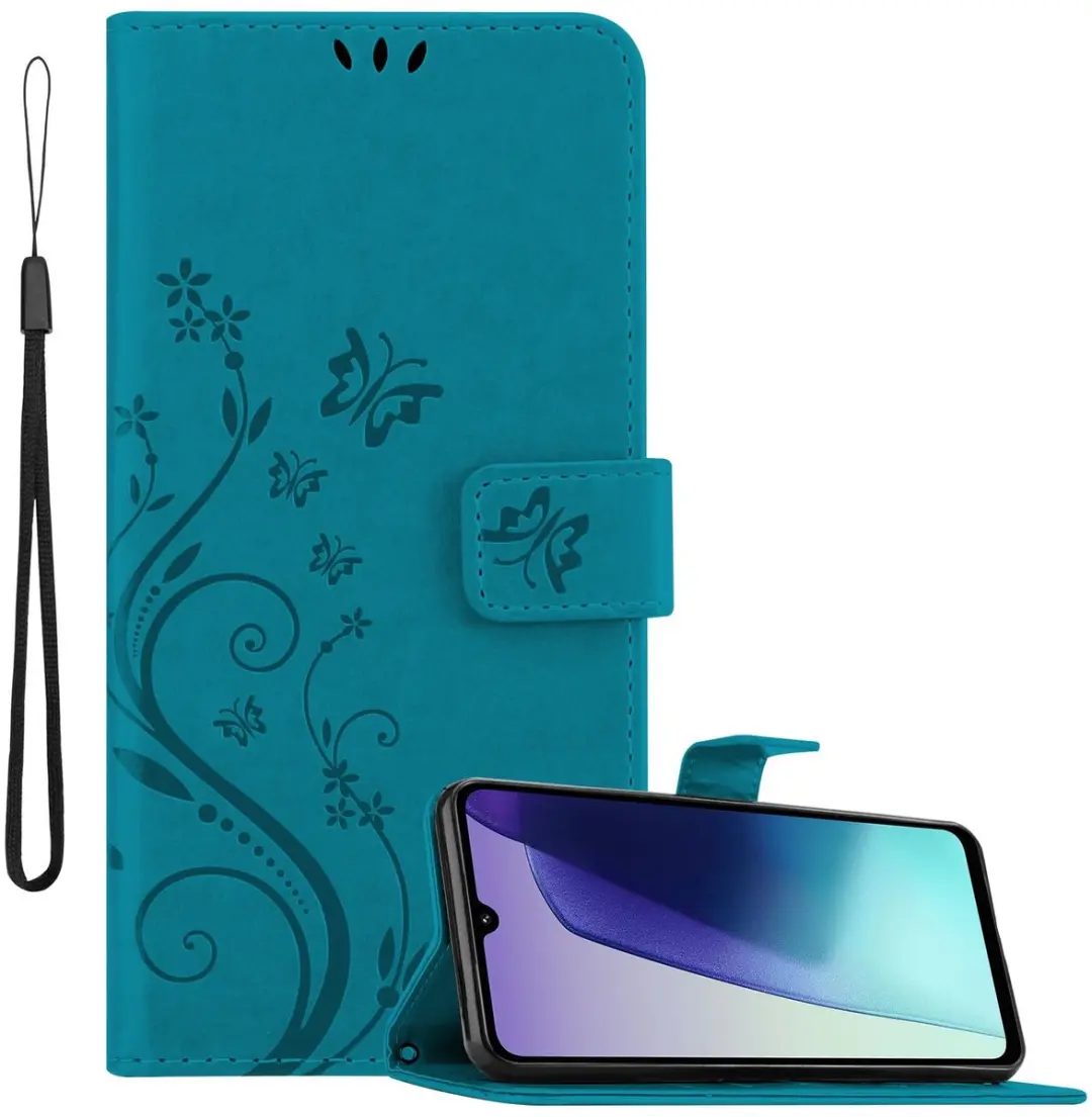 Cadorabo Hoesje geschikt voor Xiaomi RedMi 14C in BLOEMEN BLAUW