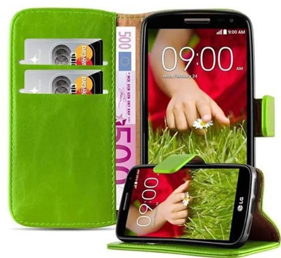 Cadorabo Hoesje geschikt voor LG G2 MINI in GRAS GROEN - Beschermhoes met magnetische sluiting, standfunctie en kaartvakje Book Case Cover Etui