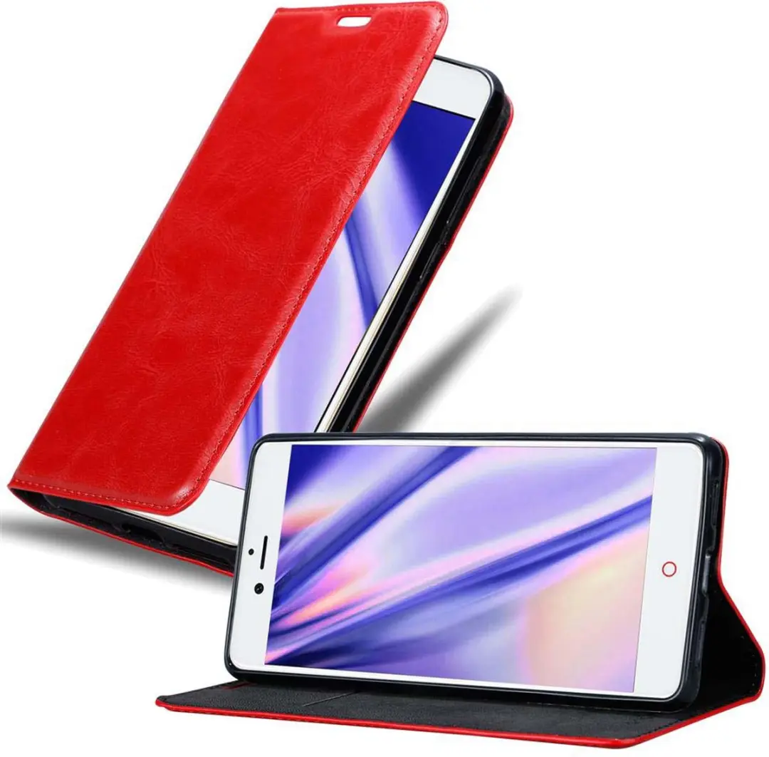 Cadorabo Hoesje geschikt voor ZTE Nubia Z11 in APPEL ROOD - Beschermhoes met magnetische sluiting, standfunctie en kaartvakje Book Case Cover Etui