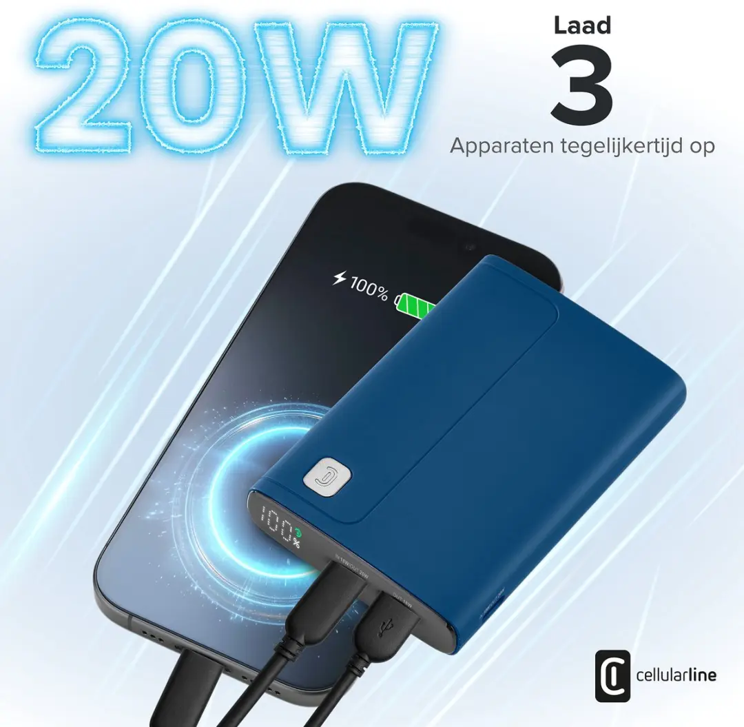 Cellularline Powerbank 10000mAh PD 20W - Blauw - afbeelding 4 van 6