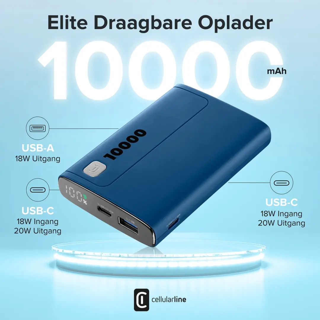 Cellularline Powerbank 10000mAh PD 20W - Blauw - afbeelding 5 van 6