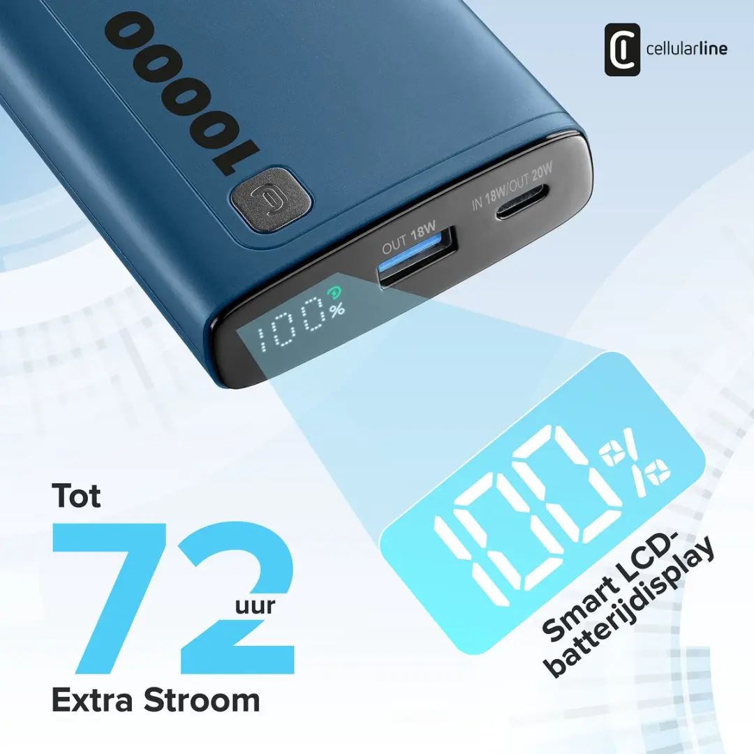 Cellularline Powerbank 10000mAh PD 20W - Blauw - afbeelding 3 van 6