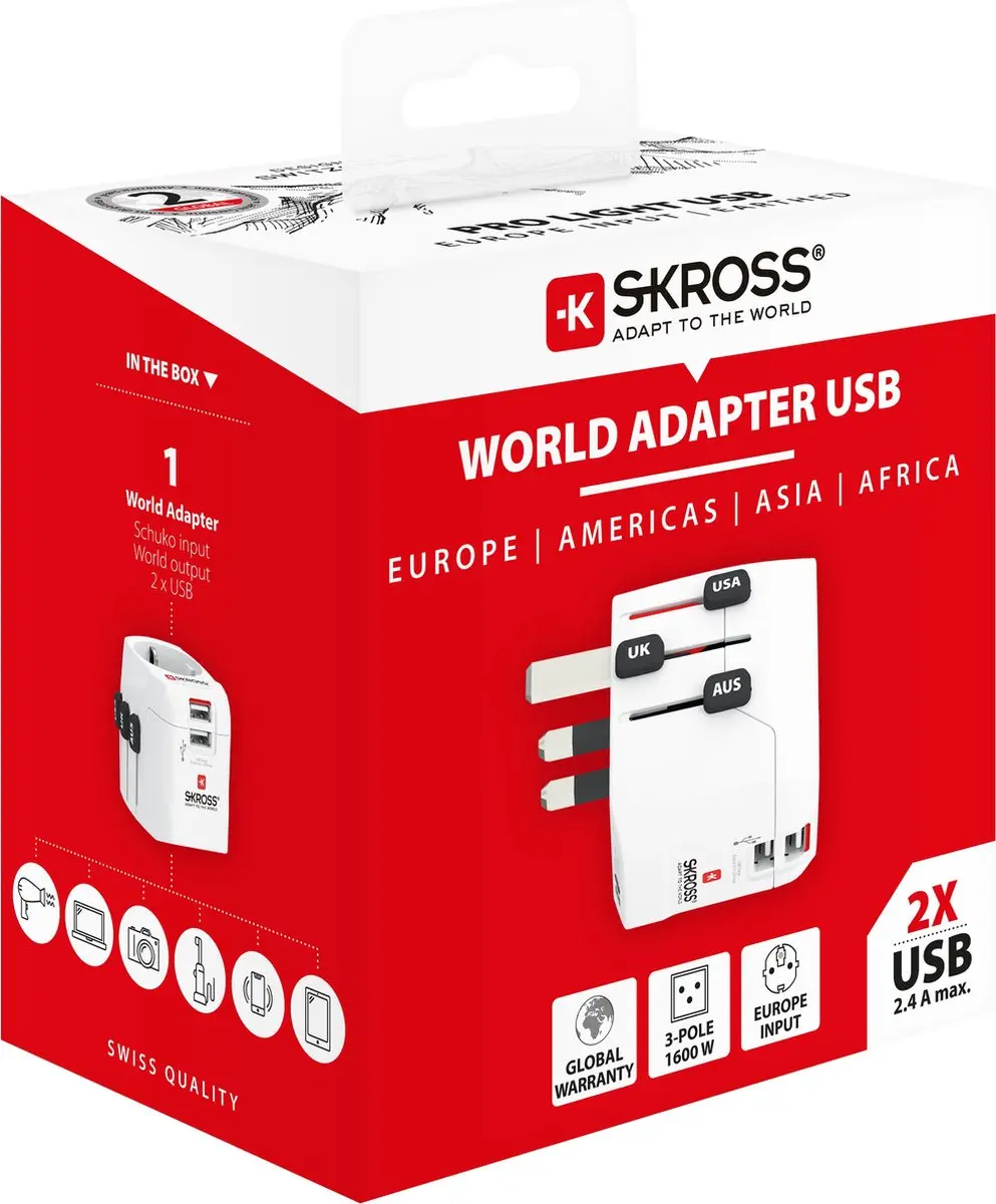 Skross Pro Licht Reisadapter - 2x USB - Wit - afbeelding 3 van 6