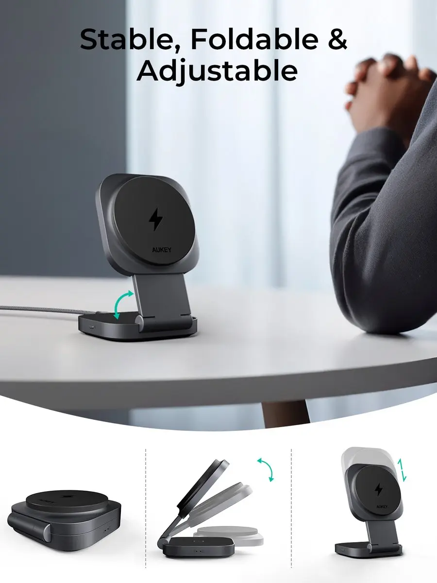 Aukey LC-MC211 Draadloze Oplader 15W - Zilver/Grijs - afbeelding 4 van 6