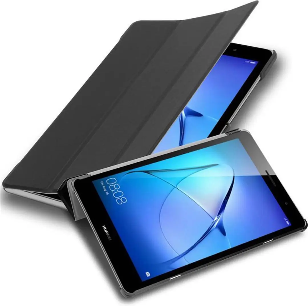 Cadorabo Tablet Hoesje geschikt voor Huawei MediaPad T3 8 (8.0 Zoll) in SATIJN ZWART - Ultra dun beschermend geval ZONDER automatische Wake Up en Stand functie Book Case Cover Etui