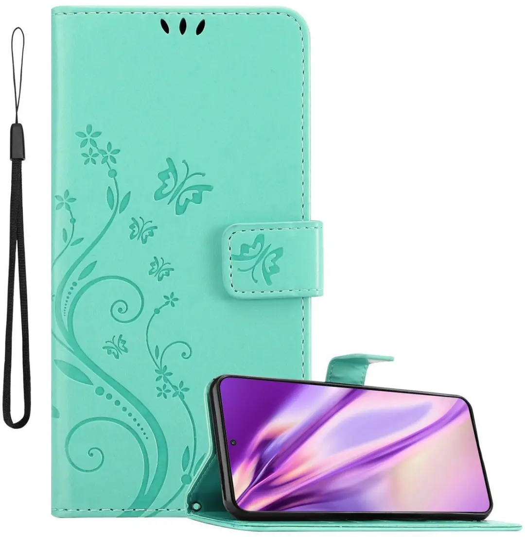 Cadorabo Hoesje geschikt voor Samsung Galaxy S21 PLUS in BLOEMEN TURKOOIS
