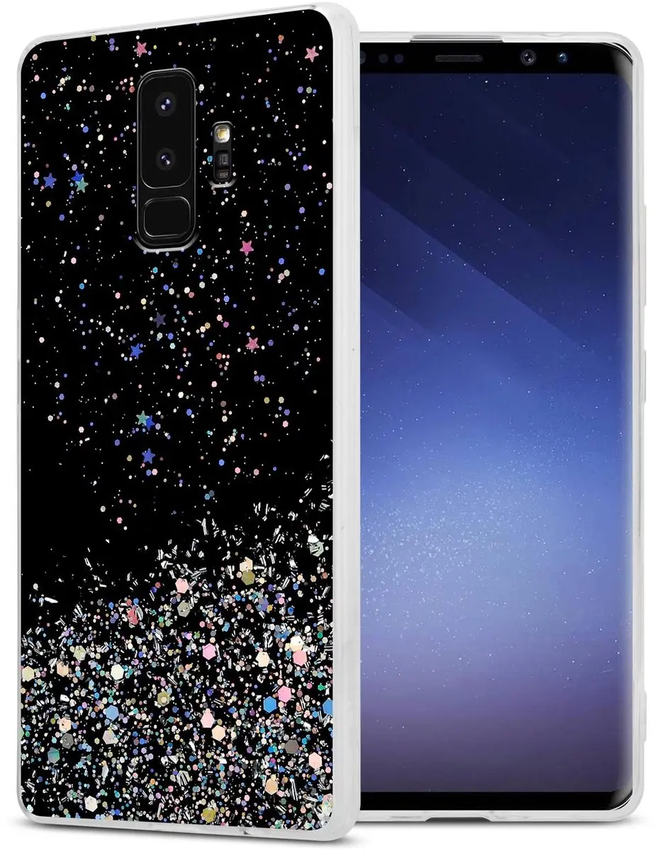 Cadorabo Hoesje geschikt voor Samsung Galaxy S9 PLUS in Zwart met Glitter