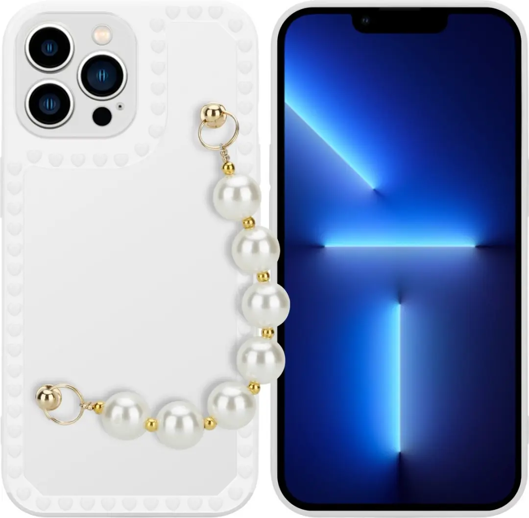 Cadorabo Hoesje geschikt voor Apple iPhone 13 PRO MAX in Wit met parels