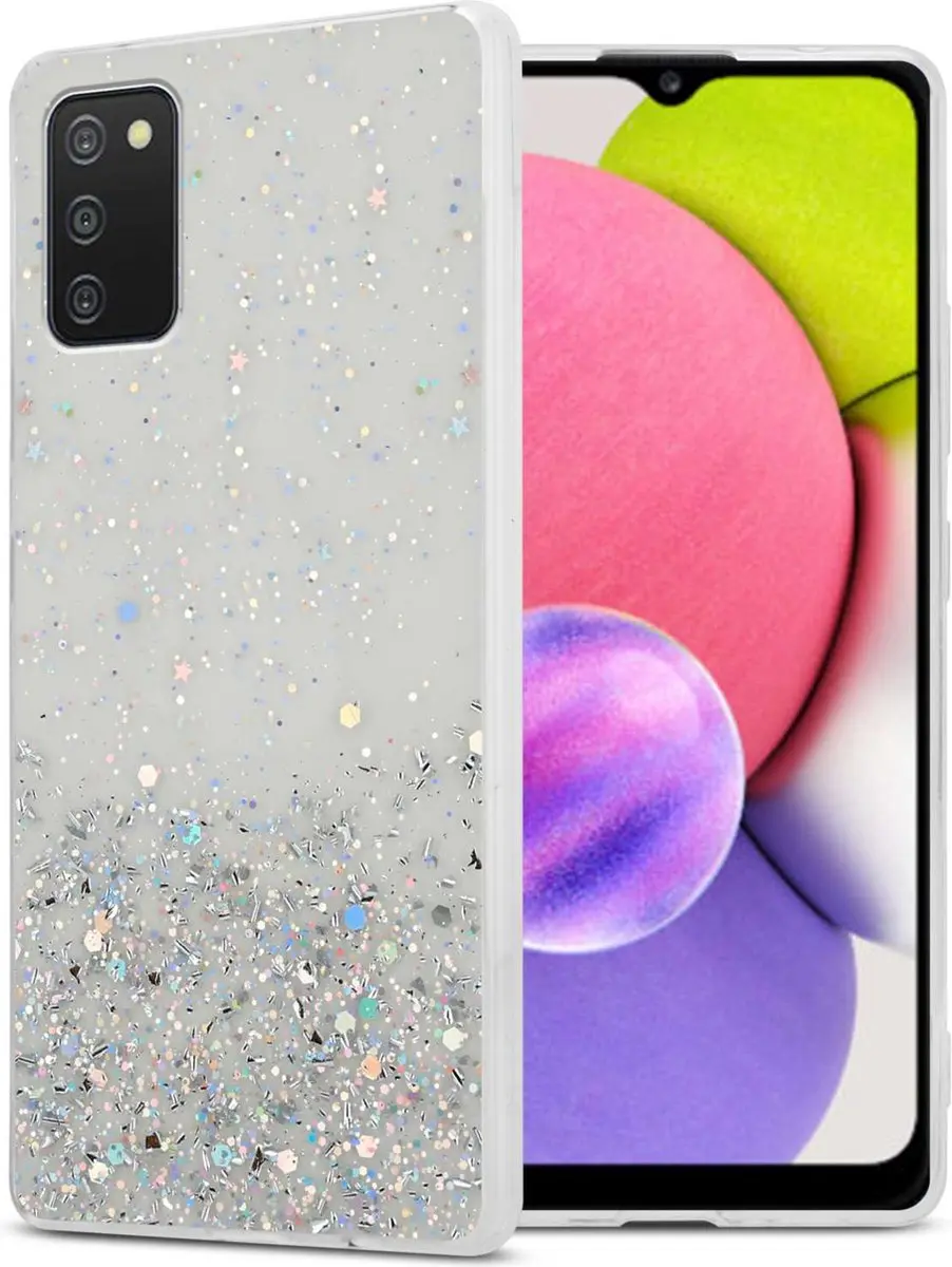 Cadorabo Hoesje geschikt voor Samsung Galaxy A03s in Transparant met Glitter
