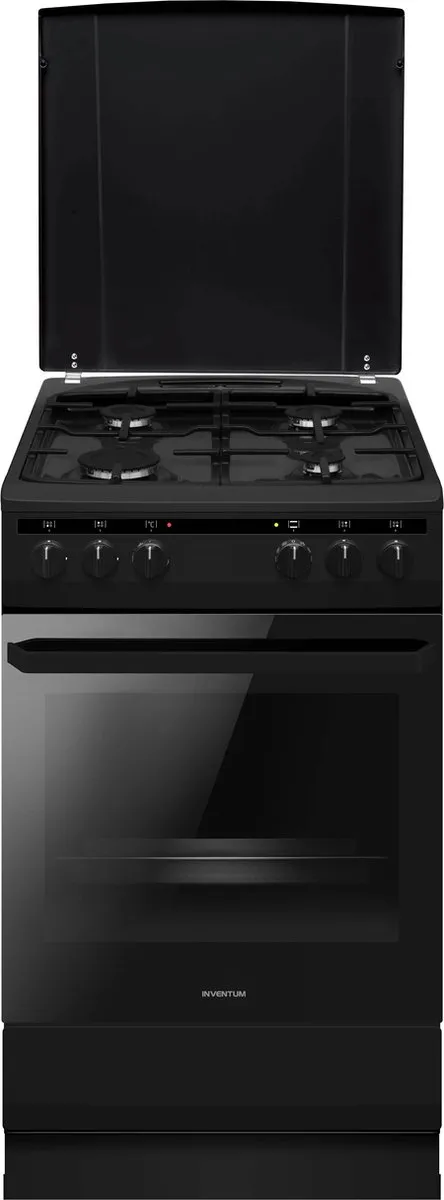 Inventum VFG5020GZWA - Vrijstaand gasfornuis - Elektrische hetelucht oven - 4 kookzones - 50 cm - 62 liter - Zwart