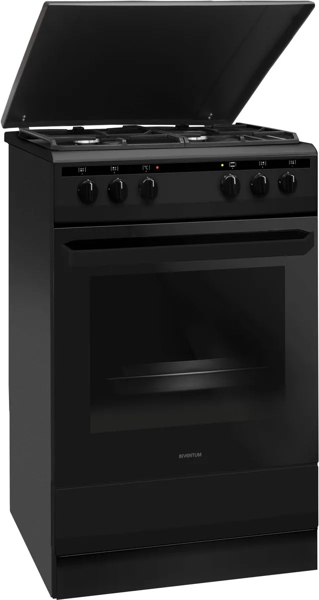 Inventum VFG5020GZWA - Vrijstaand gasfornuis - Elektrische hetelucht oven - 4 kookzones - 50 cm - 62 liter - Zwart