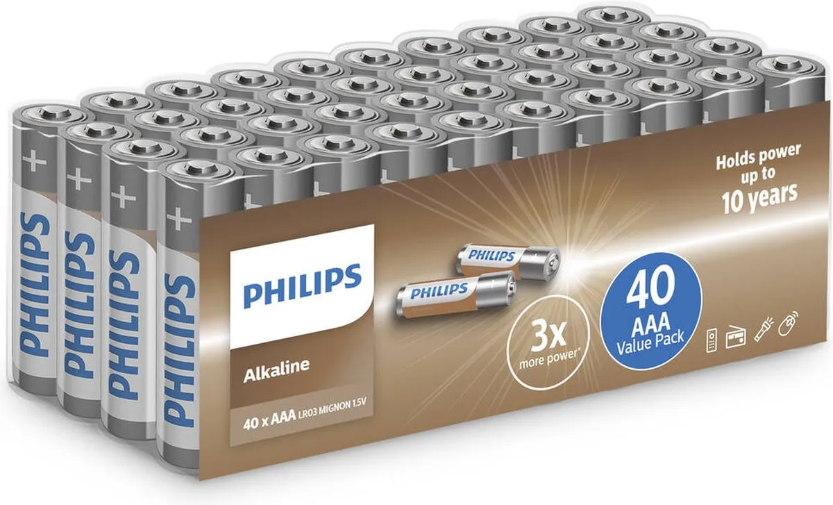 Philips AAA Alkaline Batterijen - 40 Stuks