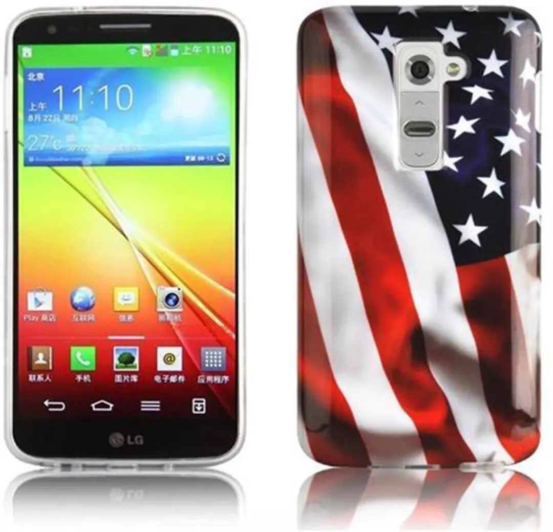 Cadorabo Hoesje geschikt voor LG G2 met STARS AND STRIPES opdruk