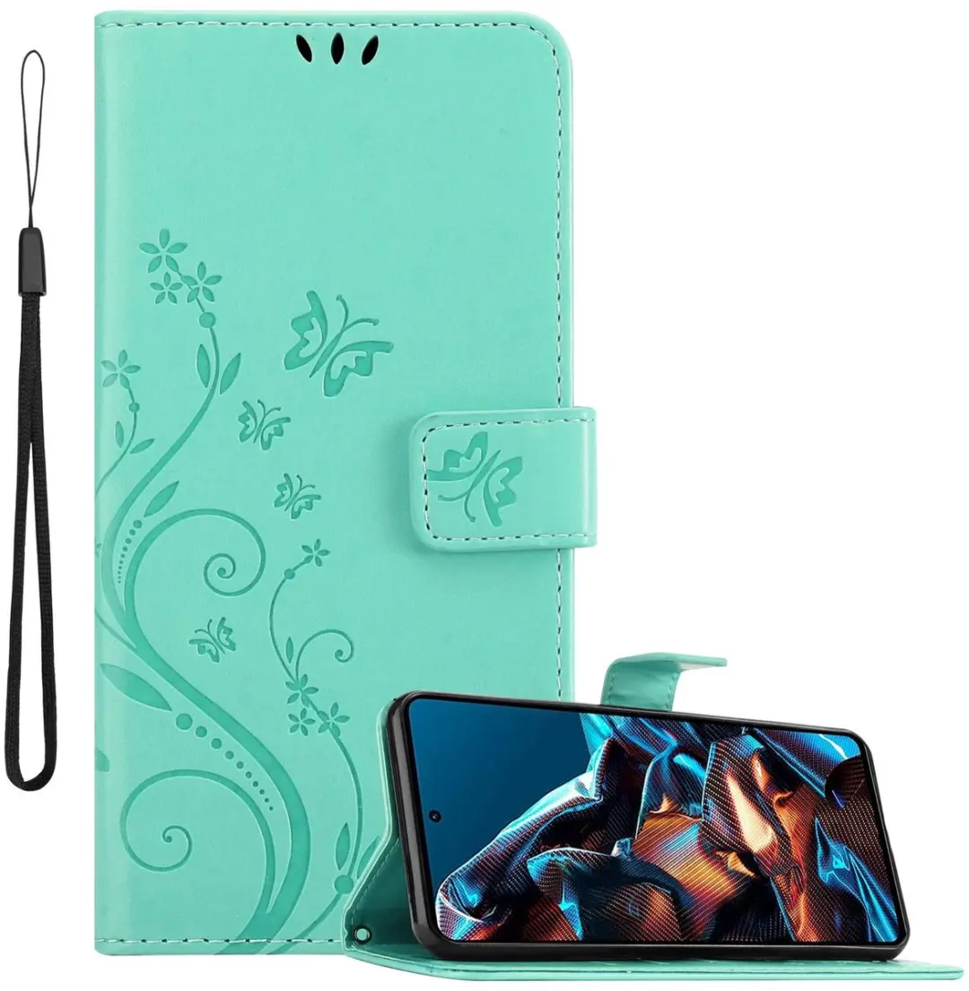 Cadorabo Hoesje geschikt voor Xiaomi Poco X5 Pro in BLOEMEN TURKOOIS