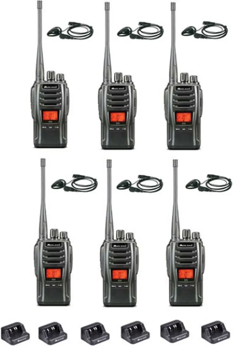 Set van 6 Midland G13 PRO UHF PMR446 / LPD69 robuuste professionele Portofoons m