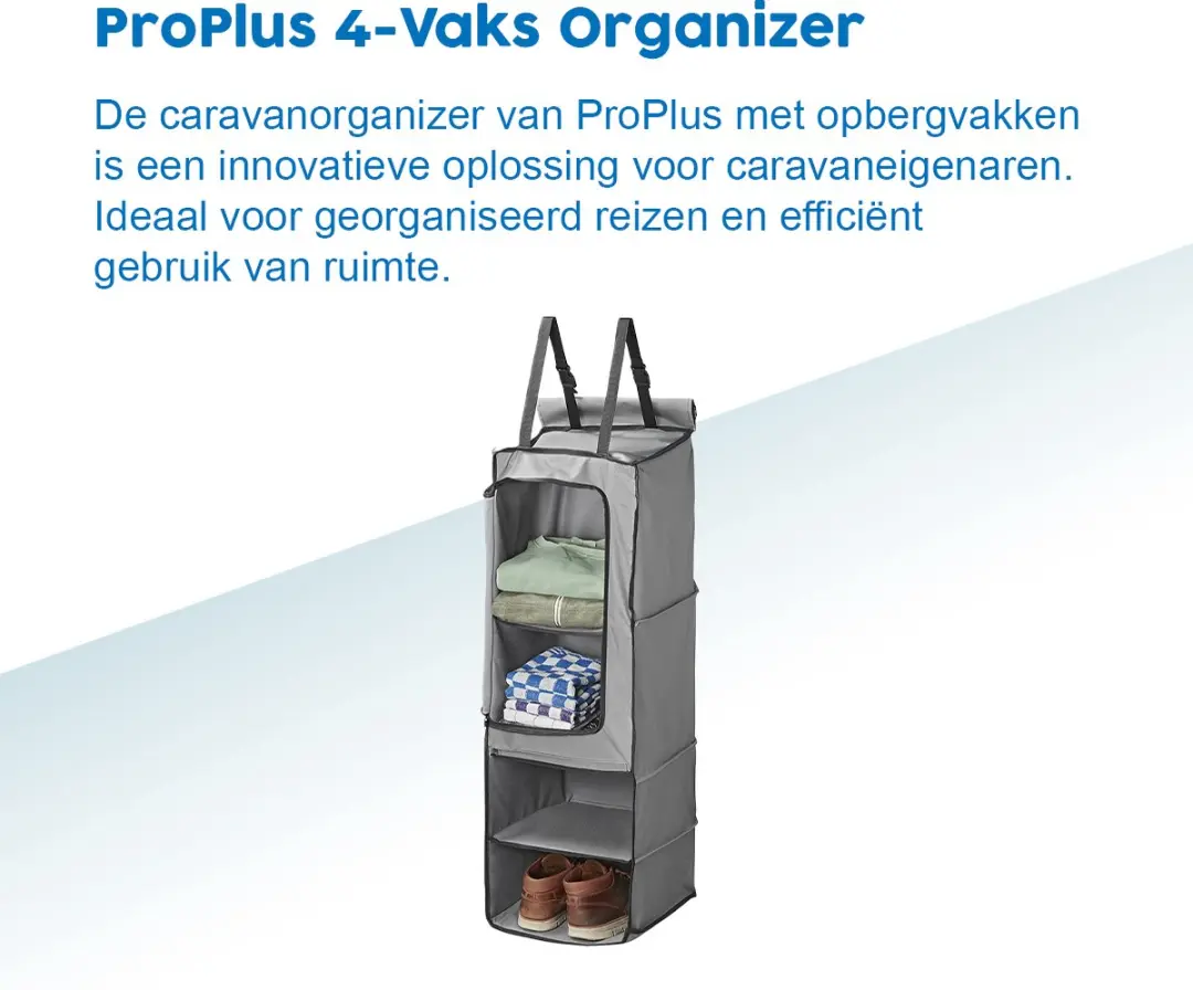 ProPlus 4-Vaks Organizer - Wandorganizer - 34 x 34 x 96 cm - Muurorganizer - Tentorganizer - Caravanorganizer - Tent Schort - Met Rits & Keder - Bevestiging met Klittenband