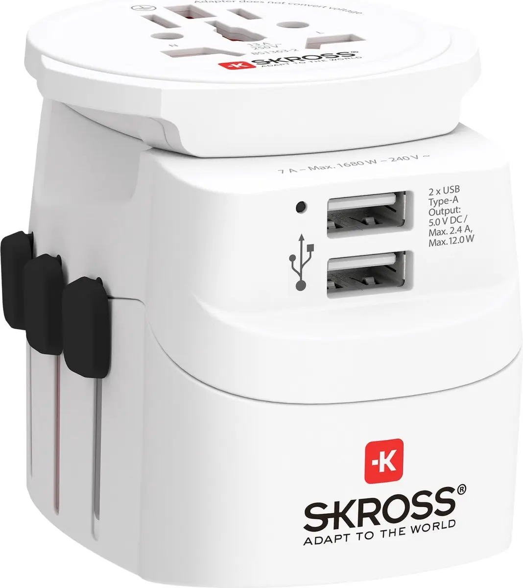 Skross Wereld Adapter Pro Light USB Reisadapter - 2 USB-poorten - Wit - afbeelding 5 van 6