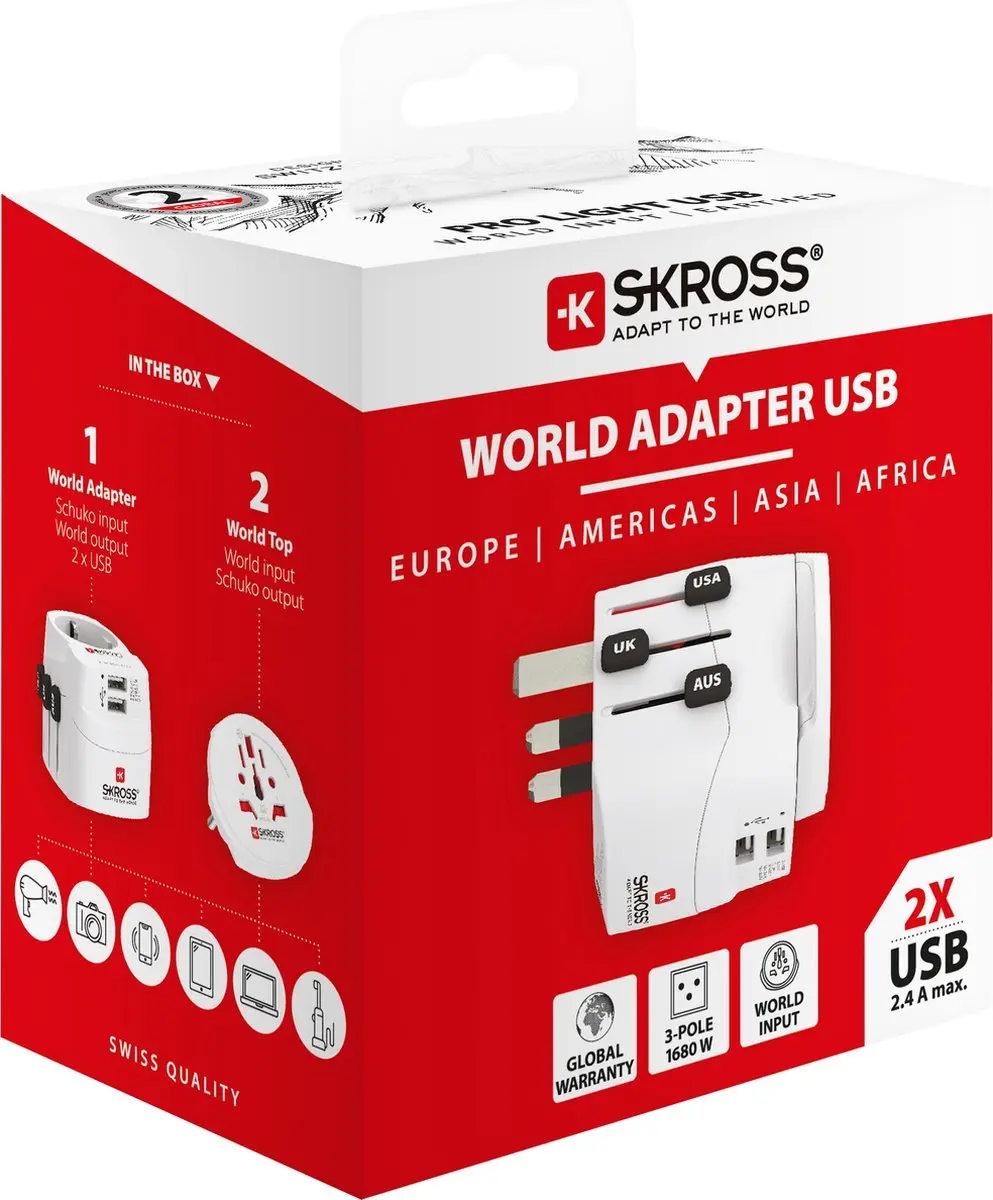 Skross Wereld Adapter Pro Light USB Reisadapter - 2 USB-poorten - Wit - afbeelding 3 van 6