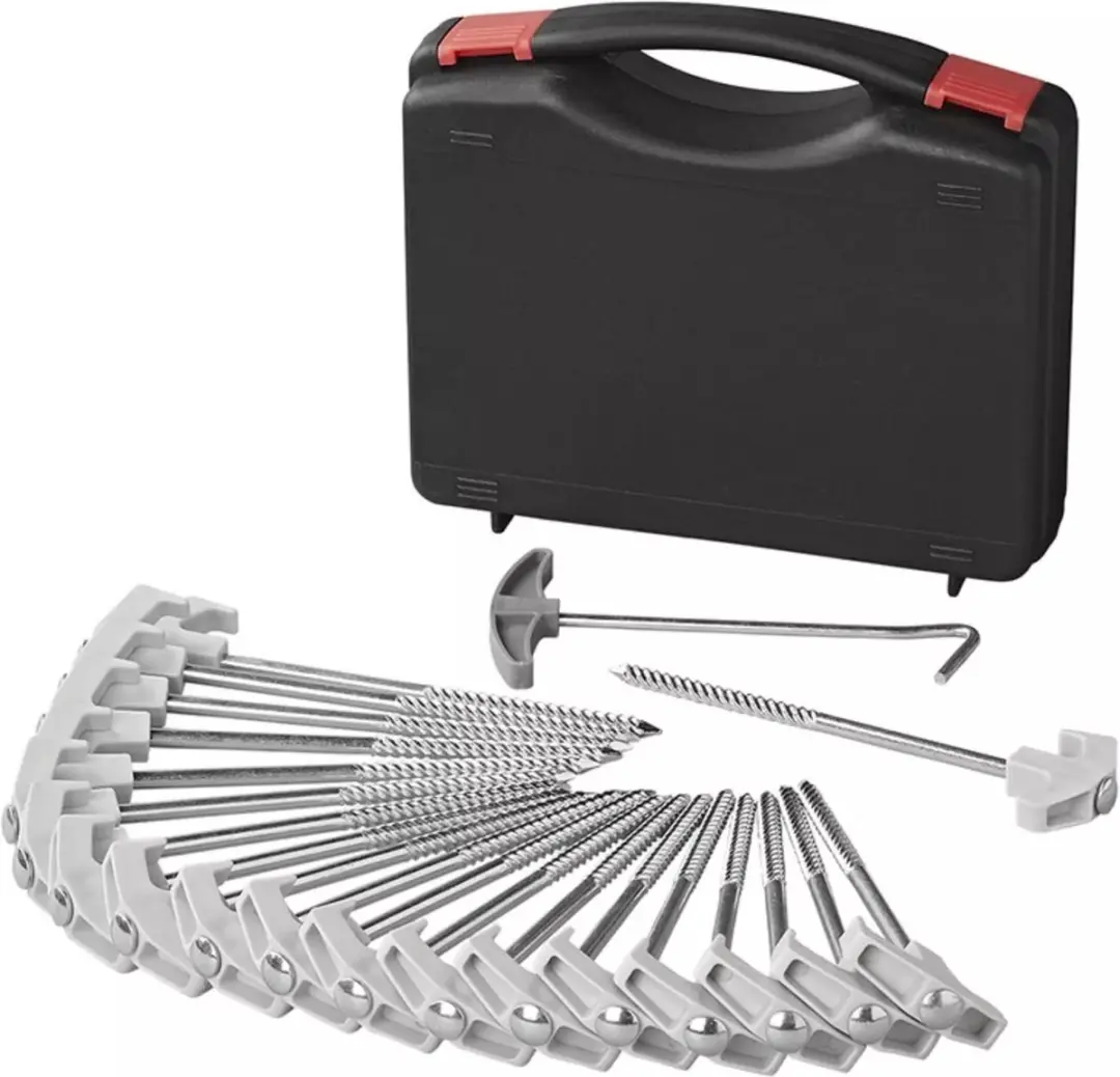 ProPlus Tentharingen 20cm - Schroefbaar Metaal - Kunststof Haak - 20 Stuks met Koffer