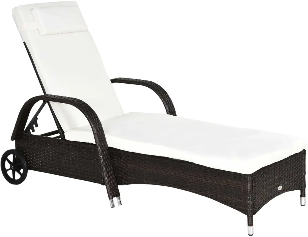 Rattan Tuin Lounger met Verstelbare Rugleuning en Kussens