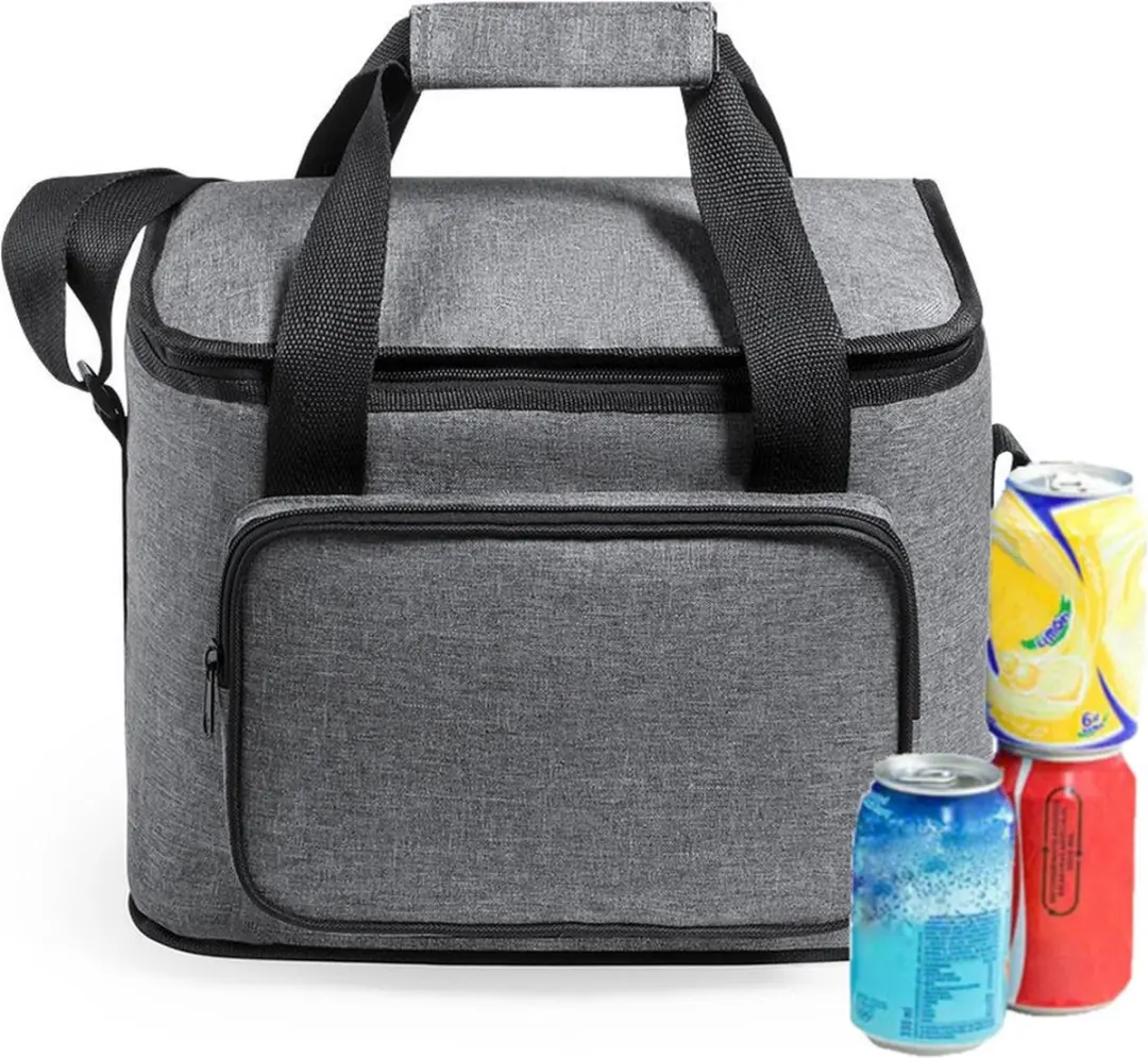 Benson koeltas Polar - inhoud 15 liter - grijs - 31 x 24 x 20 cm - Koeltassen - polyester/aluminium - met voorvakje