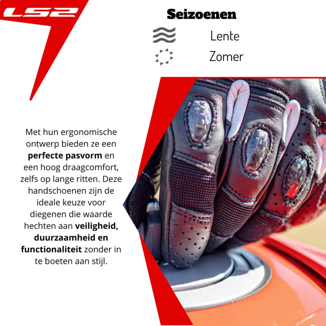 LS2 Spark 2 Leather Motorhandschoenen - Zwart/Wit - S - afbeelding 5 van 6