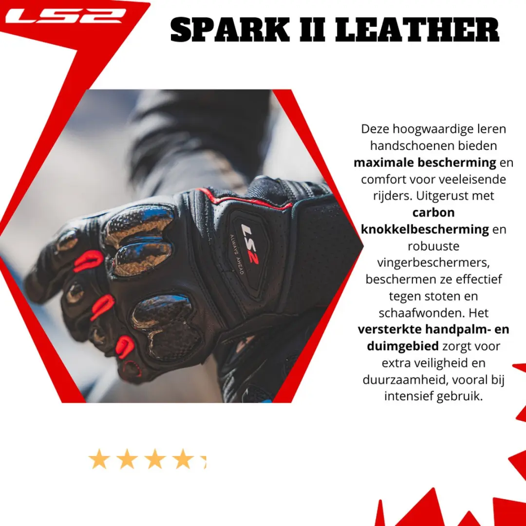 LS2 Spark 2 Leather Motorhandschoenen - Zwart/Wit - S - afbeelding 4 van 6