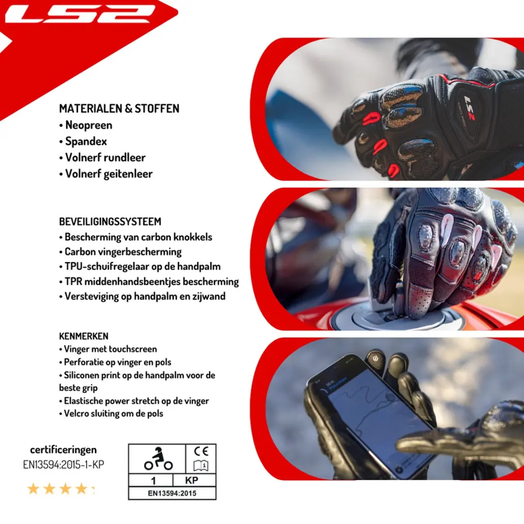 LS2 Spark 2 Leather Motorhandschoenen - Zwart/Wit - S - afbeelding 6 van 6