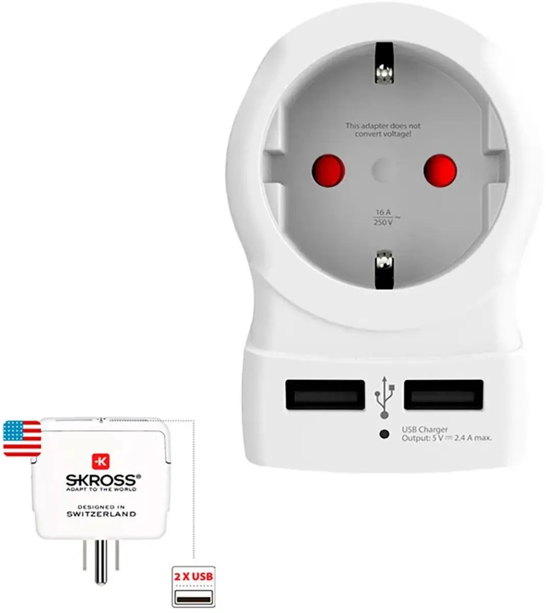 Skross Reisadapter EU naar VS 1.500281 - 2x USB - afbeelding 2 van 6