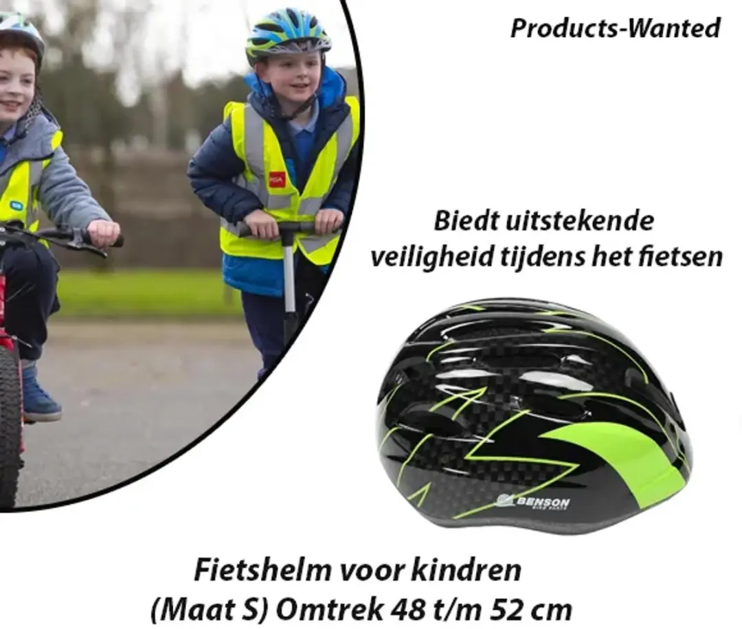 Fietshelm voor Kinderen Maat S Omtrek 48 t/m 52 cm Kleur Zwart met Groen