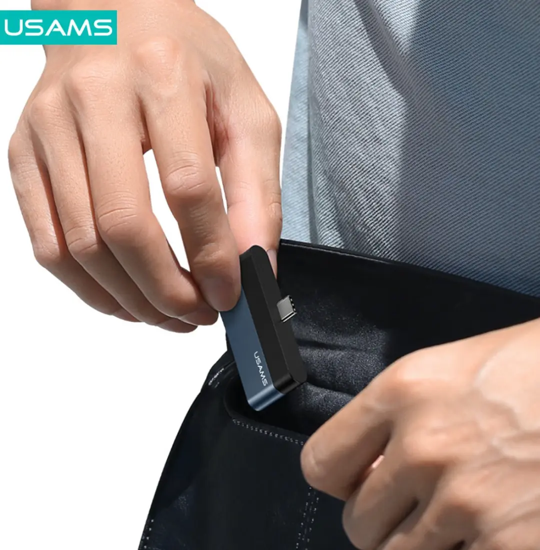 USAMS USB-C Mini-Hub 10415 - 2x USB-A, 1x USB-C - Zwart - afbeelding 2 van 5