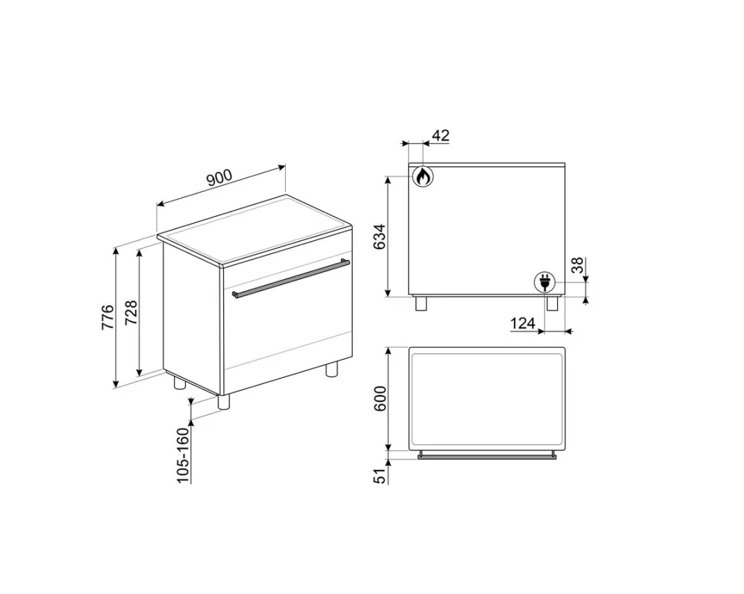 SMEG CX91GMXNLK - Gasfornuis - 90 cm - RVS - 5 kookzones