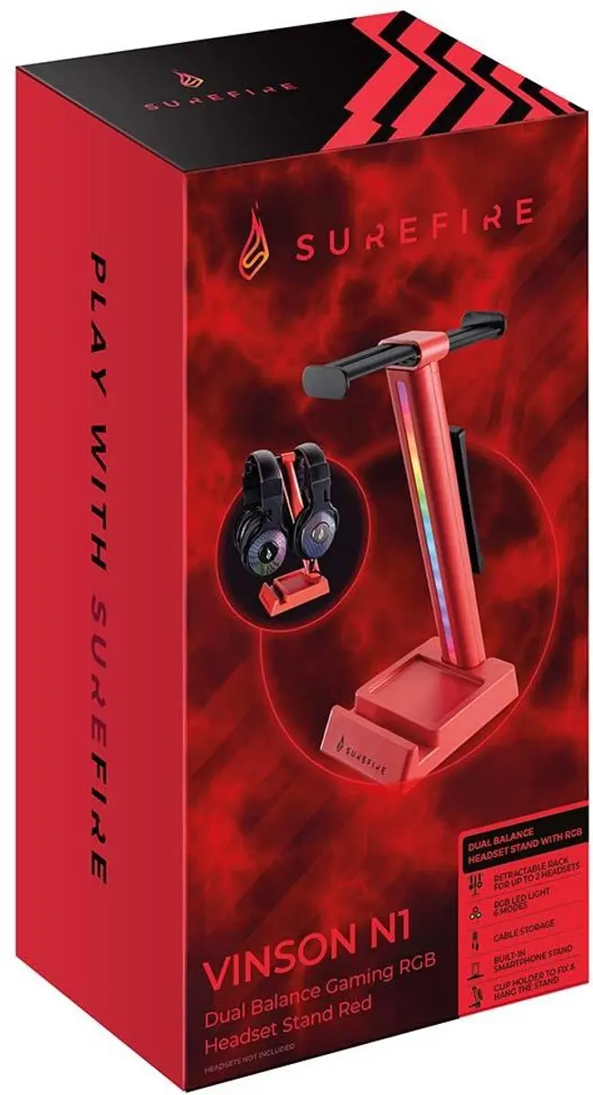 SureFire Vinson N1 Dual Balance - Hoofdtelefoonstandaard - RGB - Rood - Gaming - afbeelding 2 van 6