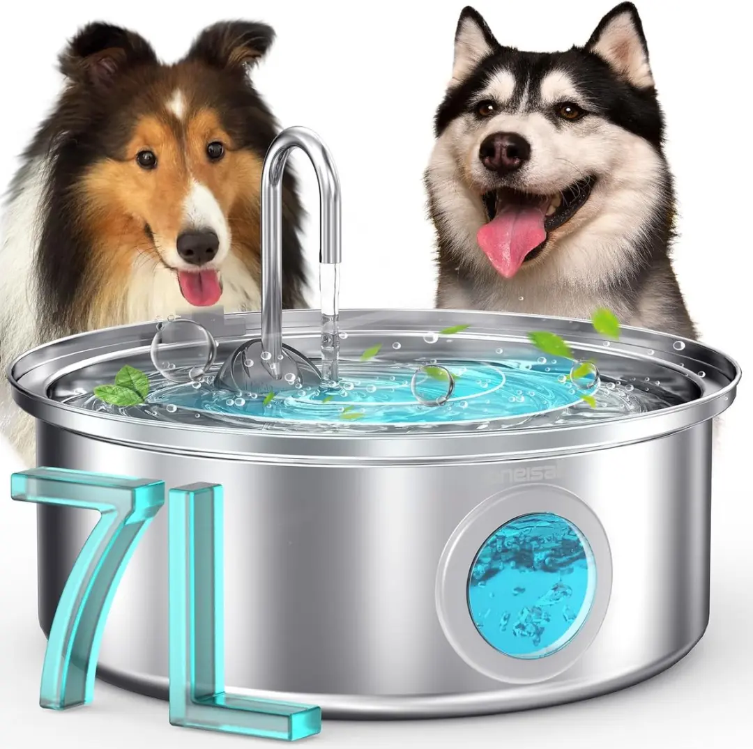 oneisall Drinkfontein voor honden, 7 liter, roestvrijstalen hondenfontein met gr