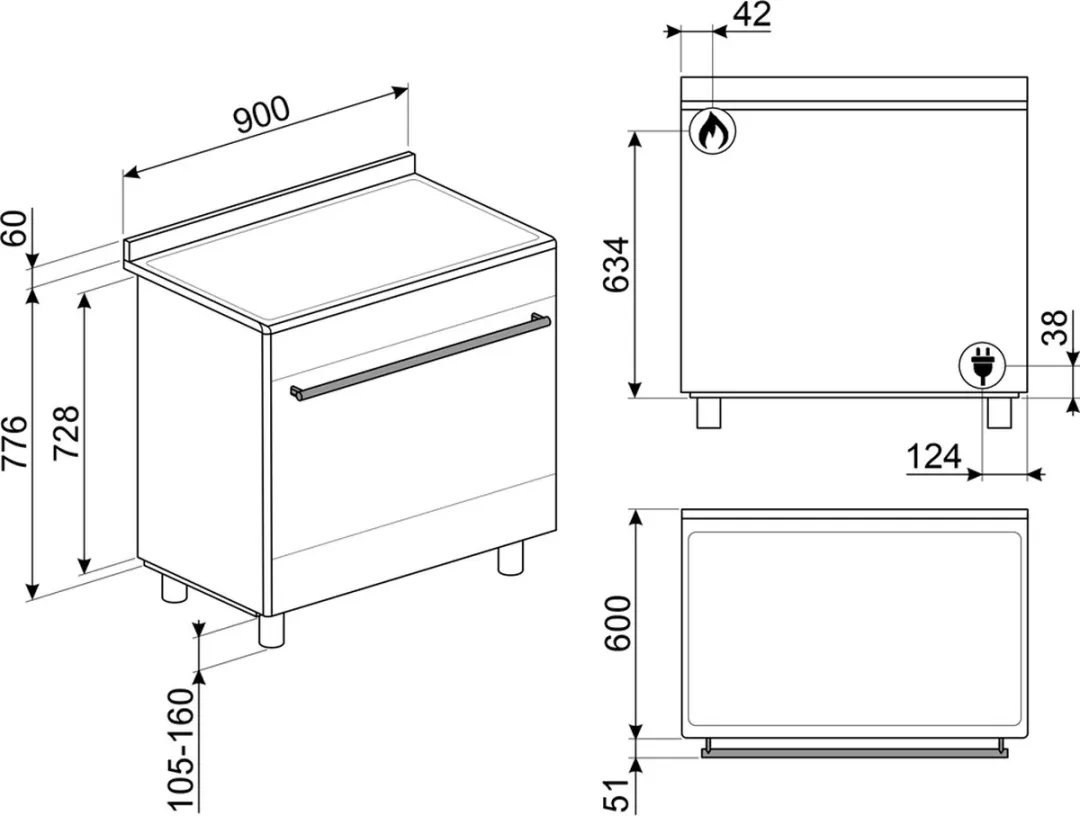 SMEG CX91GMBLNLK - Gasfornuis - 90 cm - Zwart - 5 kookzones