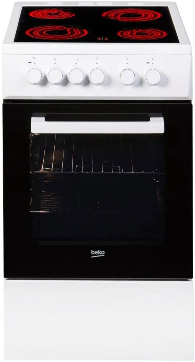Beko FSS57000GW Vrijstaand Elektrisch Fornuis - 4 Zones - Keramisch - Zwart/Wit
