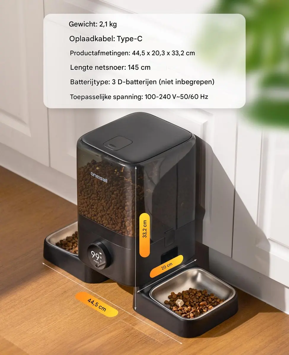 Oneisall PF10 Automatische Voerbak - 5L - Transparant - afbeelding 2 van 6