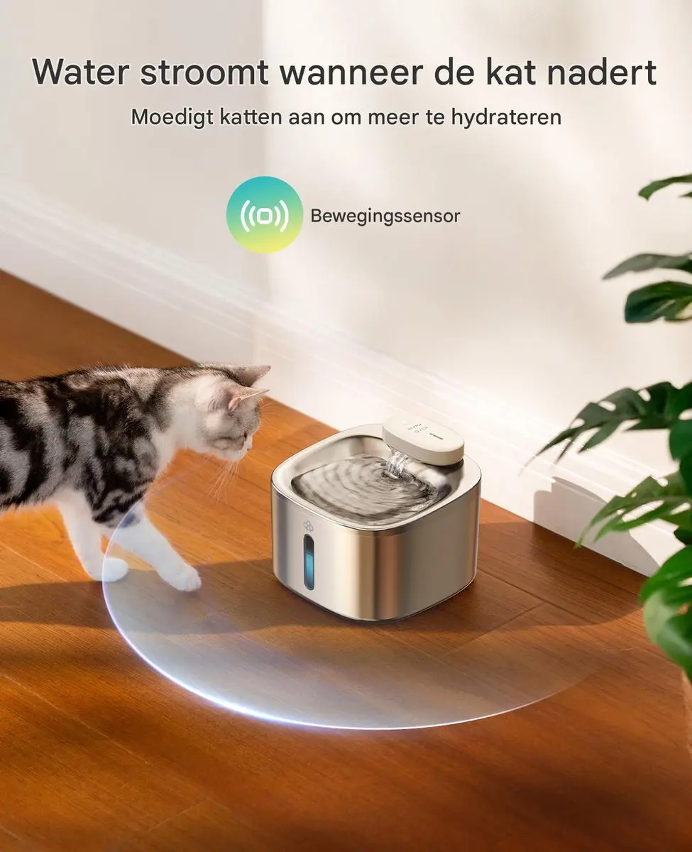 Oneisall PW04 Draadloze Kattendrinkfontein - 3,5L - Zilver - afbeelding 3 van 6