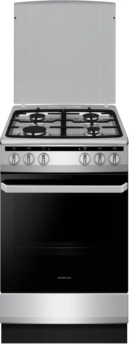 Inventum VFG5020GRVS - Vrijstaand gasfornuis - Elektrische oven - 4 kookzones - 50 cm - 62 liter - Zilver/Zwart