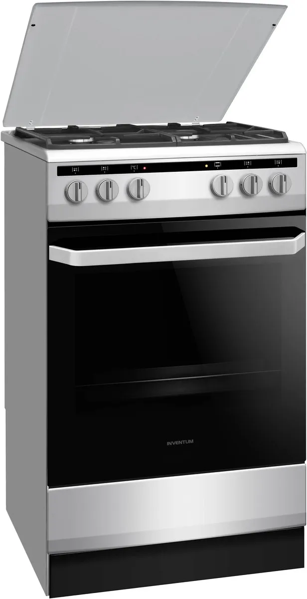 Inventum VFG5020GRVS - Vrijstaand gasfornuis - Elektrische oven - 4 kookzones - 50 cm - 62 liter - Zilver/Zwart
