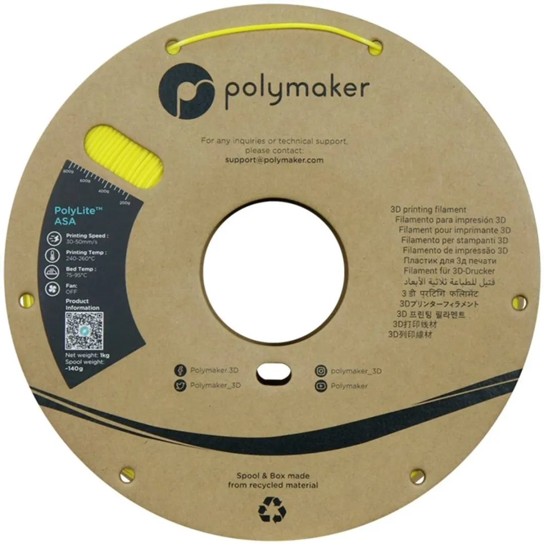 Polymaker PF01031 Yellow Filament ASA UV-bestendig, Weerbestendig, Hittebestendig, Slagvast 1.75 mm 1000 g Geel PolyLit