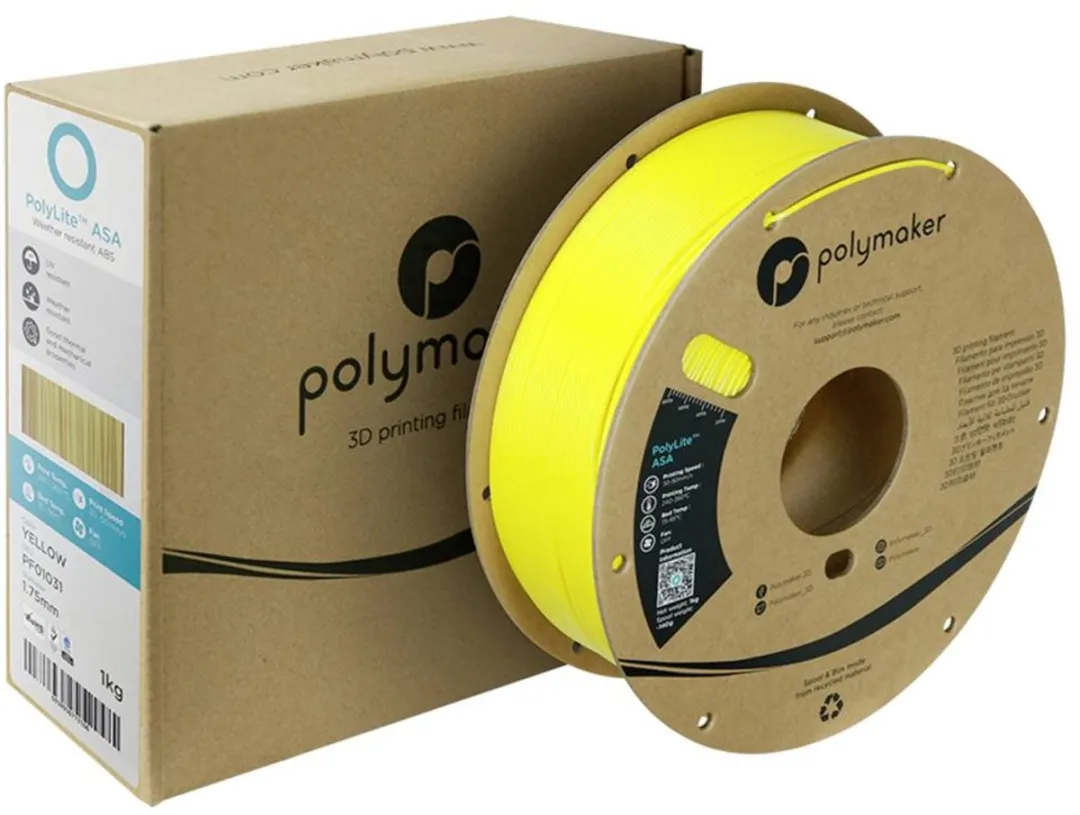 Polymaker PF01031 Yellow Filament ASA UV-bestendig, Weerbestendig, Hittebestendig, Slagvast 1.75 mm 1000 g Geel PolyLit
