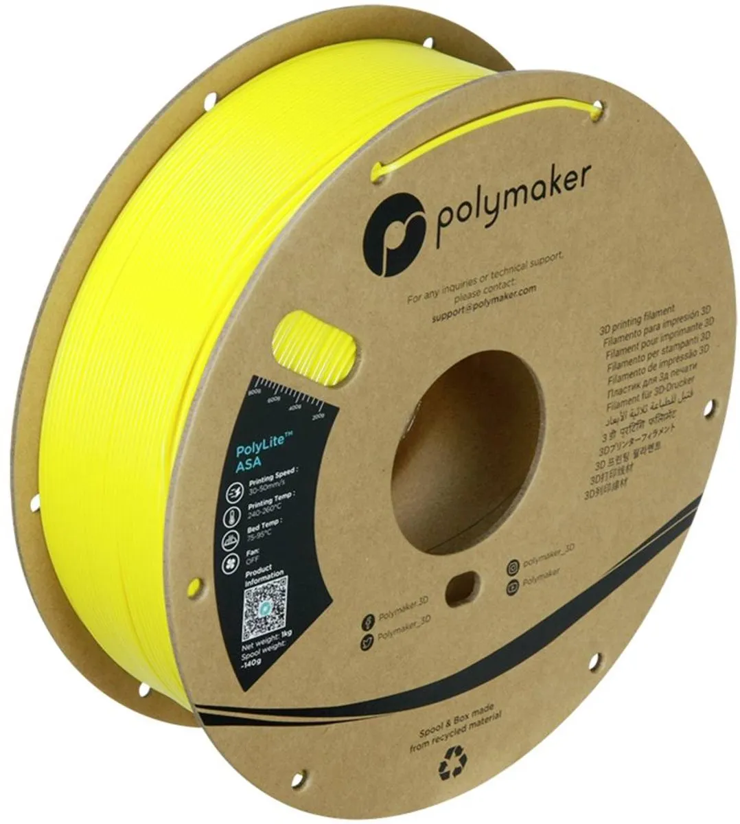 Polymaker PF01031 Yellow Filament ASA UV-bestendig, Weerbestendig, Hittebestendig, Slagvast 1.75 mm 1000 g Geel PolyLit