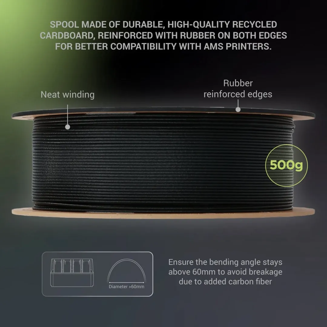Polymaker Fibron ASA-CF08 3D Filament 1,75mm - 0,5kg - 8% Koolstof Zwart