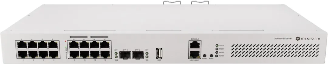 Mikrotik CRS418-8P-8G-2S+RM Cloud Router/Sw L2/L3 Gigabit Ethernet (10/100/1000) Power over Ethernet (PoE) 1U