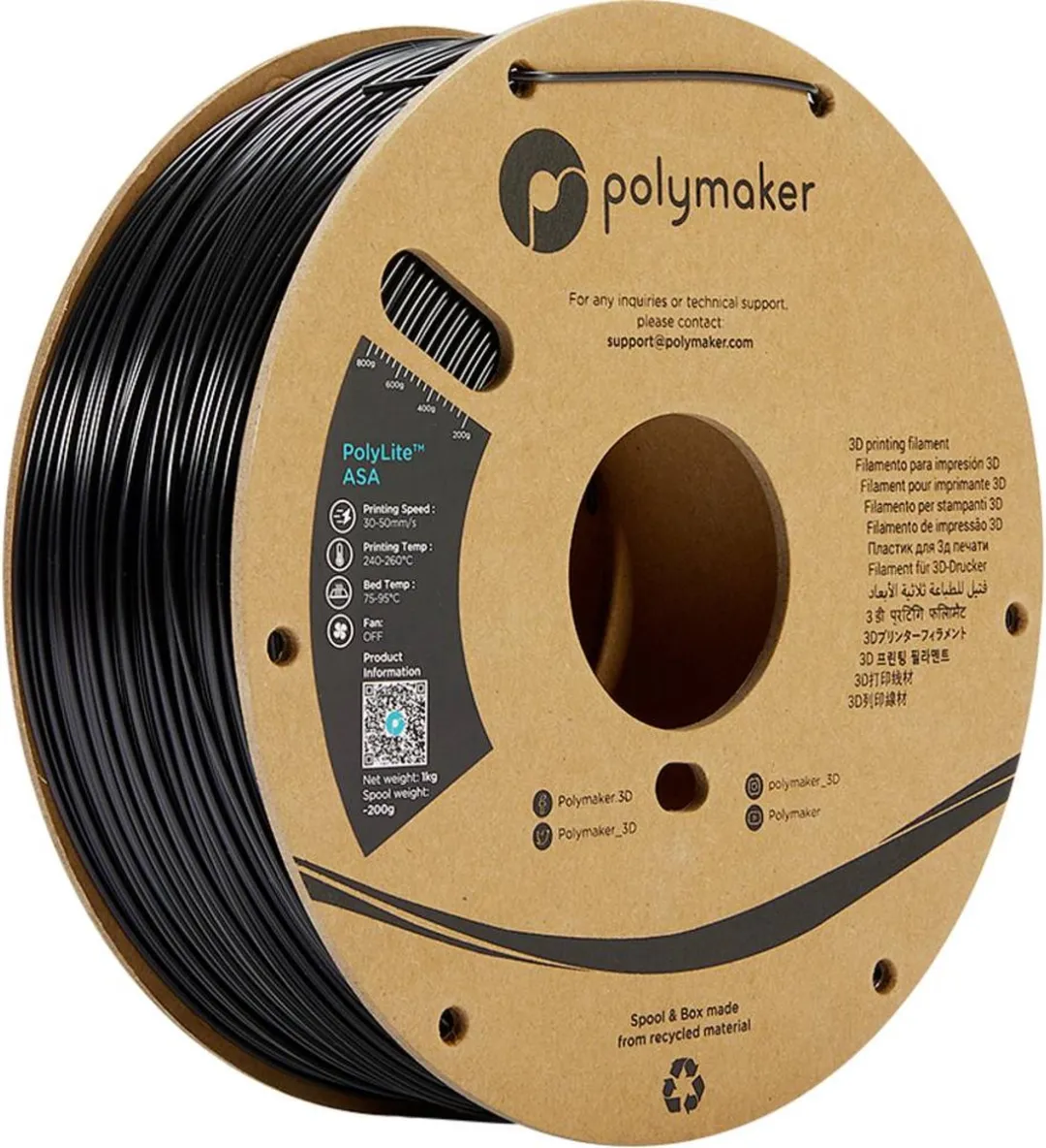 Polymaker PolyLite ASA Filament 1.75mm 1000g - Zwart