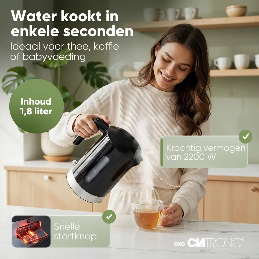 Clatronic WK 3840 Waterkoker - 1.8 liter - 2200W - Zwart - afbeelding 5 van 6
