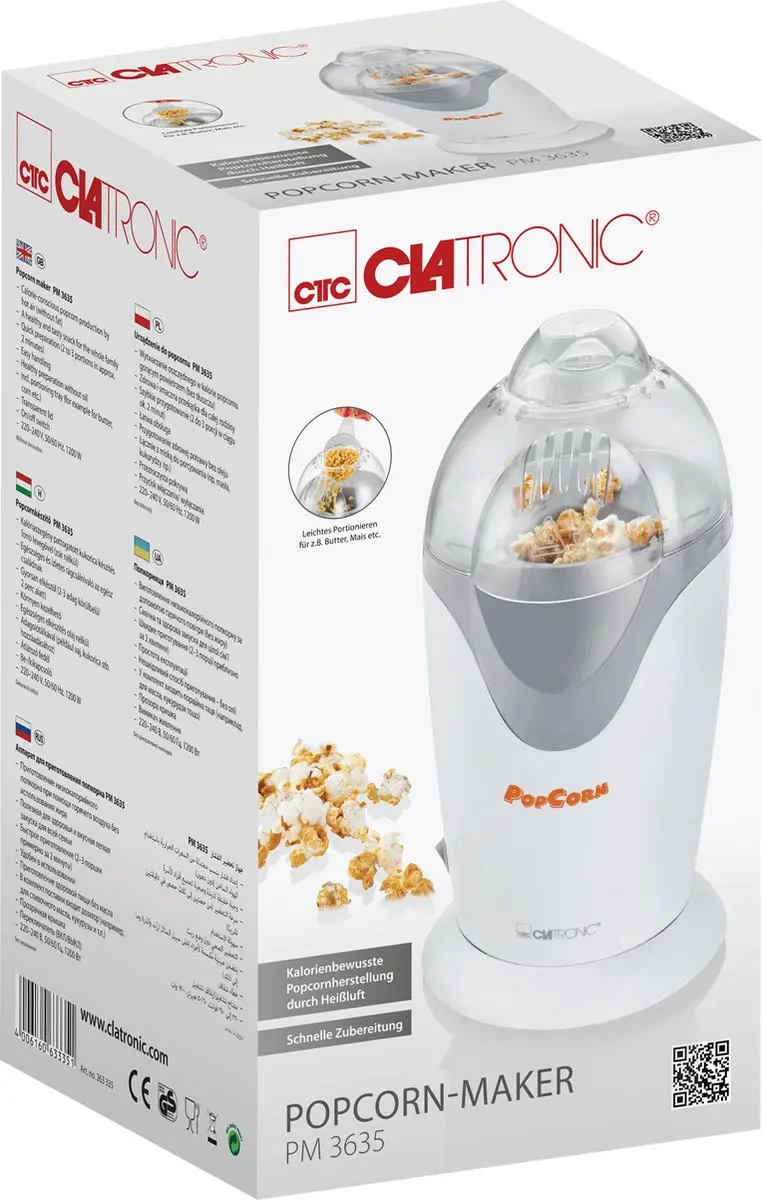 Clatronic PM 3635 Popcornmachine - 1200W - Wit - afbeelding 5 van 6